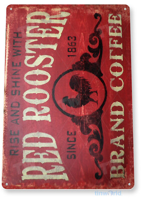 TIN SIGN Coffee Red Rooster Metal Décor Art Kitchen Store Café Bar A296 $9.50