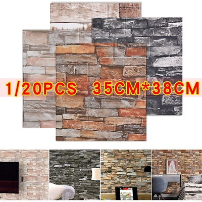 #ad 20pcs 3D Wallpaper Brick Pattern Wall Stickers Vinyl Decor Self Adhesive Sticker $29.99