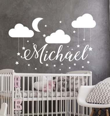 #ad Name Wall Decal Baby Nursery Wall Decal Boy Name Nursery Vinyl Decal Clouds S79 $69.99