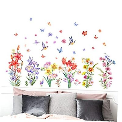 #ad Watercolor Flower Wall Decals Stickers Birds Wall Stickers Butterfly Floral $26.99
