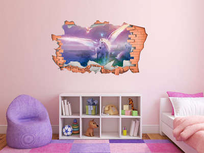 FULL COLOUR Unicorn Smashed Wall 3D Sticker Decal Wall ArtTransfer GBP 21.95