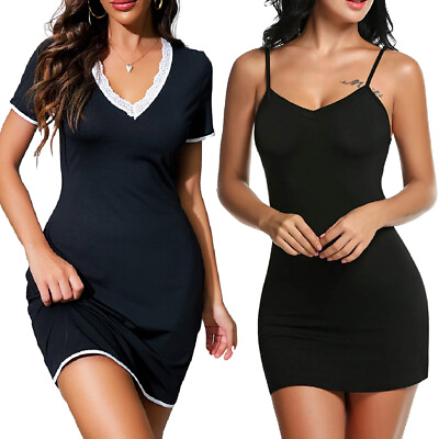 #ad Women Sexy Nightwear Cotton Lace Sleepwear Babydoll Slip Short Sleeve Mini Dress $11.75