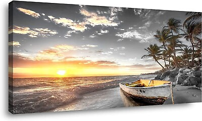 #ad Beach Wall Art Canvas Prints Art Black and White Sunset Seascape Picture $94.99