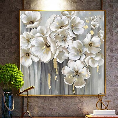 #ad #ad Abstract White Golden Flower Canvas Paintings Posters And Prints Wall Pictures $38.81