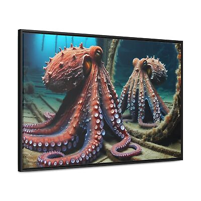 #ad Big Wall Art Octopus Sunken Ship Nautical Home Decor 36x24 Framed Canvas $195.00