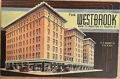 #ad Fort Worth Texas Westbrook Hotel Street View Old Cars Vintage Postcard c1930 $8.21
