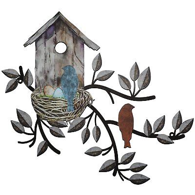 #ad birds wall decor metal tree with birdhouse wall art hanging outdoor wall brown $13.73