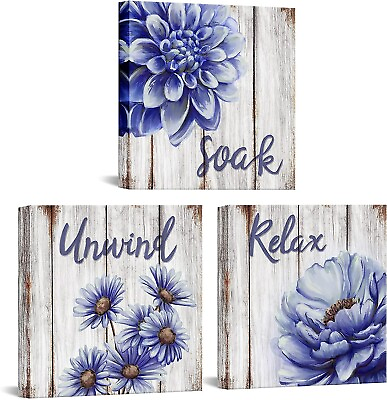 #ad #ad 3 Pieces Purple Blue Floral Wall Art 12quot;X12quot; ea Bedroom Bathroom DuoBaorom $13.80