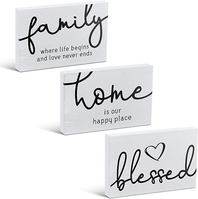 #ad 3 Pieces Family Home Blessed Rustic Wood Sign Mini Wood Decorative Signs Farmhou $21.99
