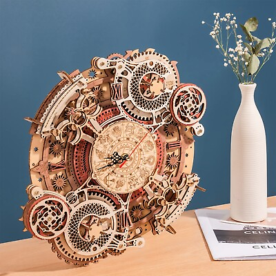 ROKR Zodiac Wall Clock 3D Wooden Puzzle DIY Wall Quartz Clock Kits Xmas Gift $49.59