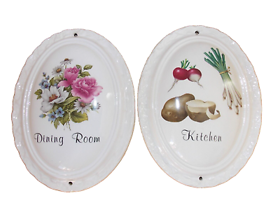 #ad Vintage Ceramic Decoupage Wall Signs Kitchen Dining Room Oval Plaque Home Decor $29.95
