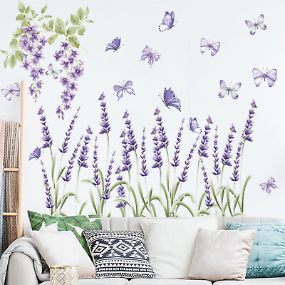 #ad Fireplace Stickers for Walls Purple Lavender Flowers Playing Bedroom Living Room $12.14