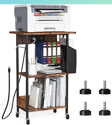 #ad 3 Tier Mobile Printer Stand w Charging Station Modern Printer CartOn Wheels $37.49
