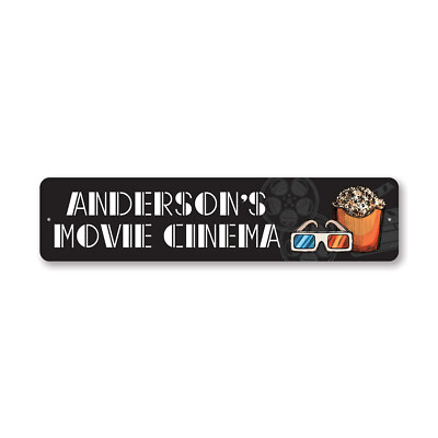 #ad Family Movie Cinema Plaque Custom Named Home Theater Film Room Decor Metal Sign $58.05