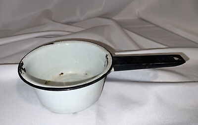 #ad Vintage Collectible White Enamel Metal Pan Planter Rustic Country Home Decor $12.99