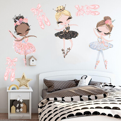 #ad #ad Ballet Dancer Wall Sticker Kids Rooms Cartoon Girl Wall Stickers Decoration R $8.04