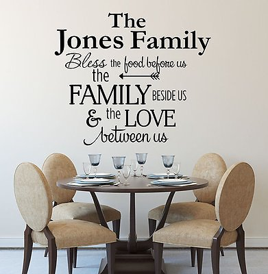 #ad BLESS THE FOOD BEFORE US PERSONALIZED FAMILY NAME Kitchen Vinyl Wall Art Decal $19.71