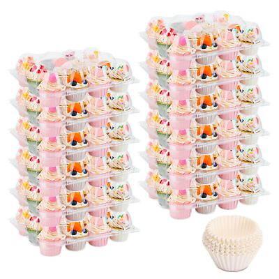 #ad #ad 12 Pack x 25 Sets Stackable Cupcake Containers with 300 Cupcake Liners Hig... $41.13
