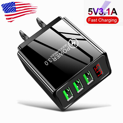 3 Port USB Home Wall Fast Charger for Cell Phone iPhone Samsung Android $7.09