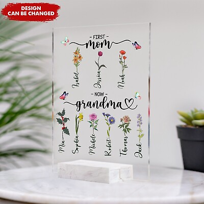 #ad First Mom Now Grandma Birth Month Flower Personalized Acrylic Plaque $27.95