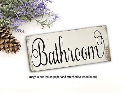 #ad Funny Bathroom Sign Shelf Sitter Farmhouse Handmade Rustic Decor 8x3quot; $12.50