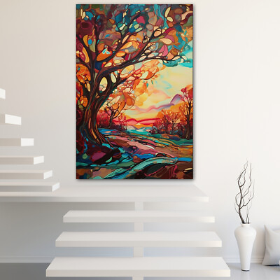 #ad Colorful trees Canvas Painting Wall Art Poster Landscape Canvas Print Picture $18.99