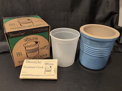 #ad PAMPERED CHEF FAMILY HERITAGE BLUE STONEWARE UTENSIL BAKING CROCK #1331 $19.99