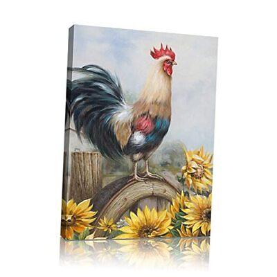 #ad Farm Rooster Sunflowers Kitchen Canvas Wall Art 12quot;x16quot;x1 Sunflower Rooster $31.71