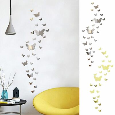 #ad 25 pcs Butterfly 3D Shiny Mirror Wall Sticker Decal Removable Modern Home Decor $6.82
