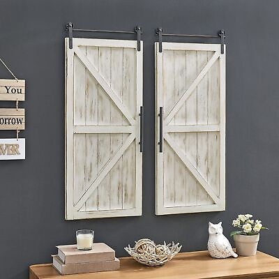 #ad FirsTime amp; Co. White Carriage Barn Door Wall Plaque Large Vintage Decor for L... $81.73
