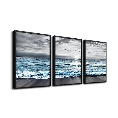 #ad Black Framed Wall Decorations For Living Room Large size 3 Piece Framed Canva... $142.55