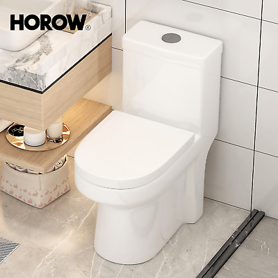 #ad HOROW Modern Small Toilet One Piece Toilet White Dual Flush w Soft Close Seat $229.99