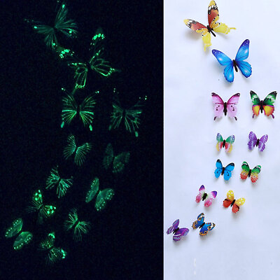 #ad 12PCS Glow In Dark Butterfly Wall Stickers Home Decor Sticker Room 3D Decoration C $5.59