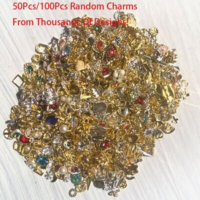 #ad 50 100Pcs Nail Art Alloy 3D Charms Random Designs In Bulk Designer Crystal Charm $18.39