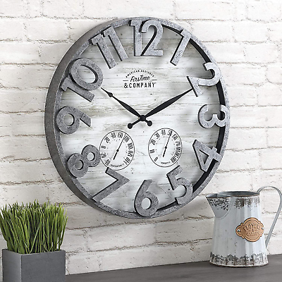 #ad Large Rustic Wall Clock Farmhouse Porch Outdoor Patio Home Decor Gray Round 18in $30.40