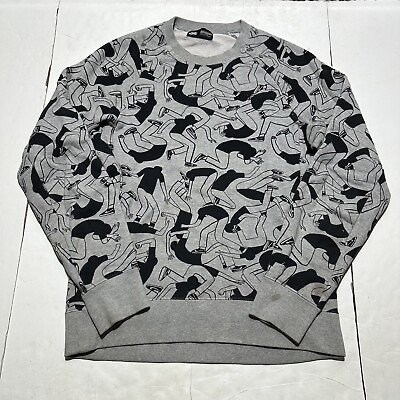 #ad Nike SB Skateboarding Knit Long Sleeve Sweatshirt Mens Medium Gray All Over Art $34.00