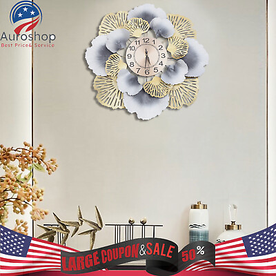 #ad #ad Modern Ginkgo Leaf Wall Clock Metal Large Wall Watch Living Room Home Decor $25.65