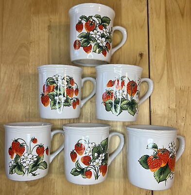 #ad #ad Vintage1970s Wild Strawberries Coffee Cup Japan Country Kitchen Set of 6 *PICS* $34.65