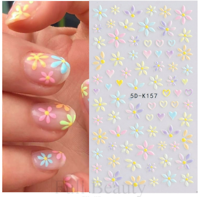 #ad 5D Nail Stickers Embossed Daisy Flower Bride Decals Nail Art Decoration DIY K157 $2.95