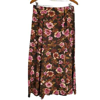#ad Vintage 90s Leslie Fay Brown Pink Floral Mid A Line Skirt Size 12 $17.60