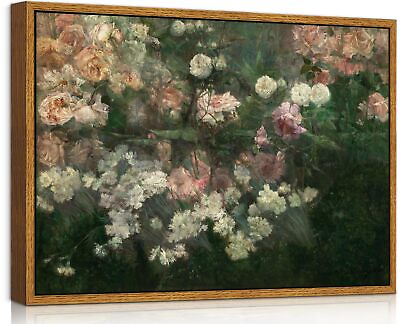 #ad Flower Canvas Wall Art Florals Framed Art Prints Garden Oil Painting Pink ... $36.09