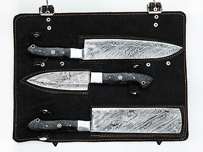 #ad #ad Custom Handmade Damascus knives for kitchen Chef Knife Set with Leather Bag $74.25