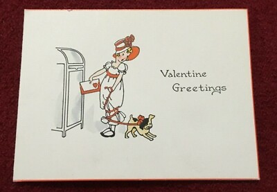 #ad Little Girl at Mailbox Mailing a Valentine Card with Dog on Leash Newman Art Co. $7.99