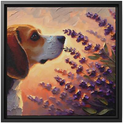 #ad Wall Art Decor Canvas Print Oil Painting Dog Beagle Lavender Sunset Serenity $188.77