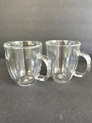 Bodum Bistro Double Wall Coffee Mugs Borosilicate Glass 15oz Set of Two $18.00
