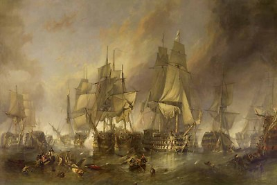 #ad Vintage Home Decor Sailboat Nautical ship Battle Oil Painting Printed On Canvas $75.78