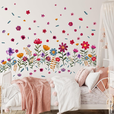 #ad 49.6 X 29.52 Inch Spring Flowers Wall Decals Florals Wall Stickers Removable Flo $17.63