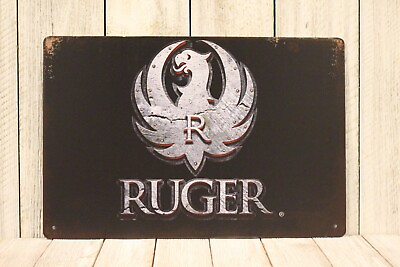 #ad Ruger Tin Metal Poster Sign Man Cave Vintage Ad Rustic Look Gun Shop Range $11.97