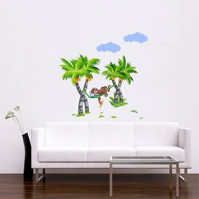 Monkey on Coconut Tree Wall Sticker Removal Vinyl Home Decor Wall Murals $15.19