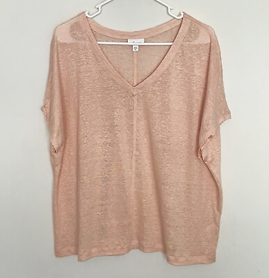#ad J JILL Love Linen Short Sleeve Pullover Top Lightweight Peach Orange XL $24.99